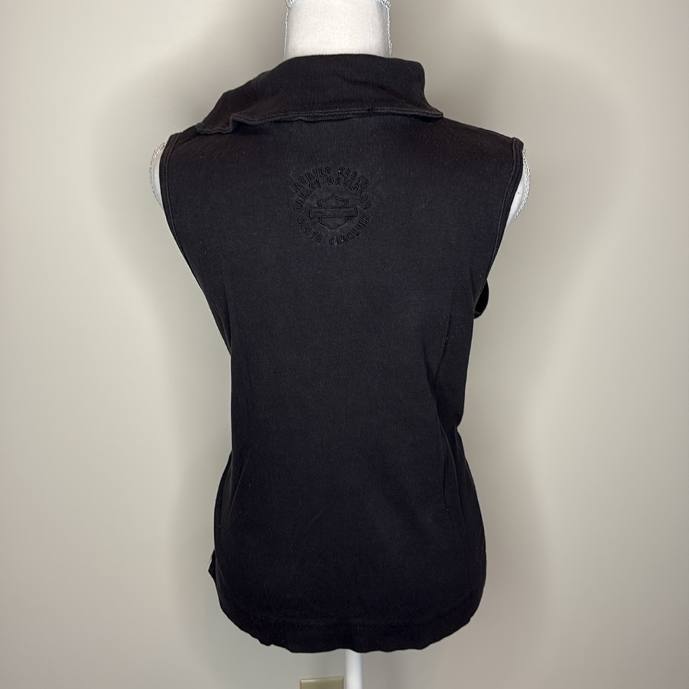 Vintage Harley Davidson Black Sleeveless Split Collar Top. XL - Picture 3 of 11